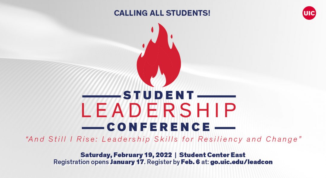 Student Leadership Conference Marketing slide with theme information, conference date and location, and registration timeline with link