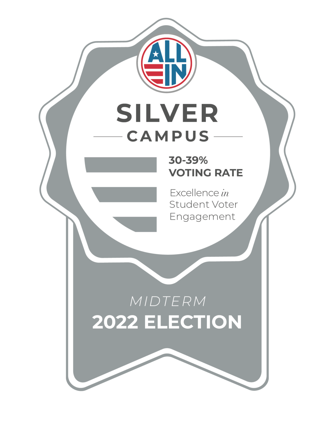 Silver seal for excellence in student voter engagement